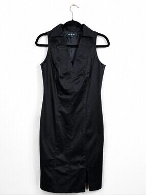 Brooks Brothers Black Cotton Stretch Sheath Dress 6 Sleeveless Career LBD